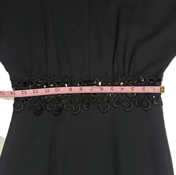 Vintage Black Maxi Dress Size 6 Embroidered Sheer Cut-Out Waist Front Slit 80s - Picture 15 of 16